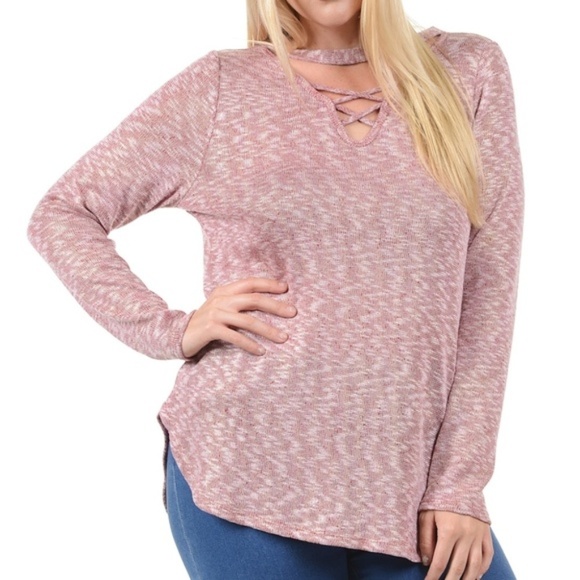 Tops - CrissCross Hollow Out Wine Long Sleeve Tunic Top